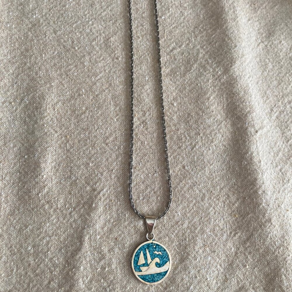 Sterling Silver & Turquoise Pendant on Chain - Picture 10 of 11